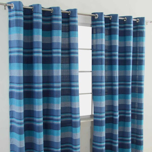 Homescapes Cotton Morocco Striped Blue Curtain Pair, 54 x 54" Drop