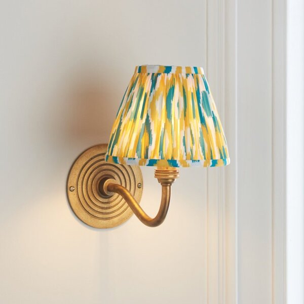 Endon 114099 Ripple Curve Wall Light In Antique Brass Finish With Yellow Ikat Shade