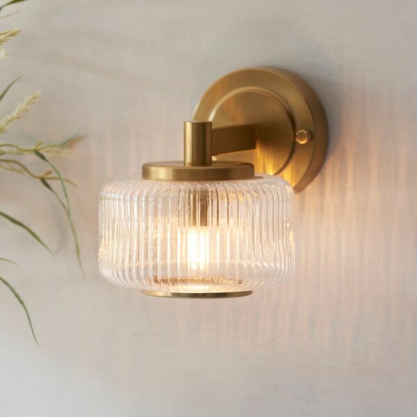 Endon 120633 Stamford Wall Light In Brushed Aged Brass With Ribbed Glass
