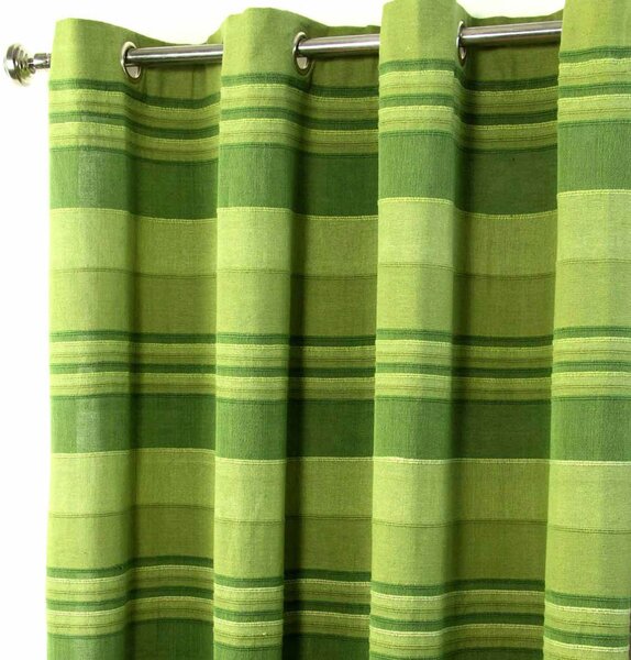 Homescapes Cotton Morocco Striped Green Curtain Pair, 54 x 54" Drop