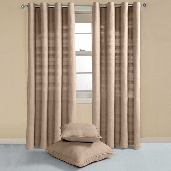 Homescapes Cotton Rajput Ribbed Beige Curtain Pair, 54 x 54" Drop