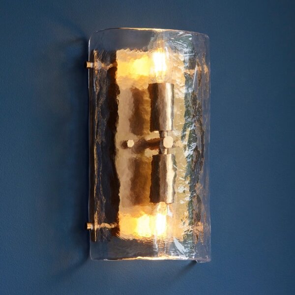 Endon 118673 Keller 2 Light Wall Light In Brushed Aged Brass With Textured Glass