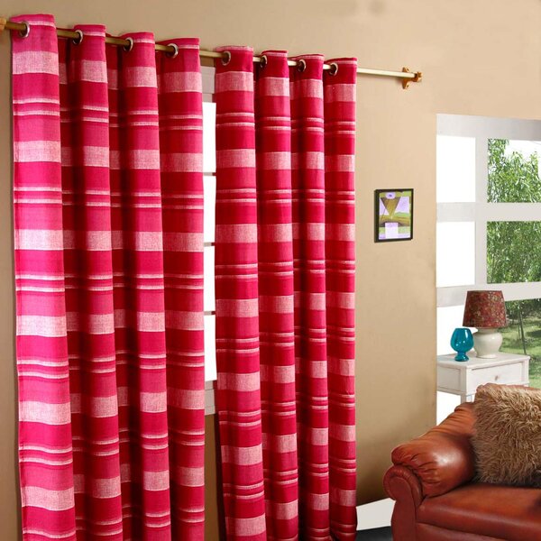 Homescapes Cotton Morocco Striped Pink Curtain Pair, 54 x 54" Drop