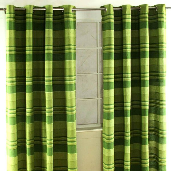 Homescapes Cotton Morocco Striped Green Curtain Pair, 54 x 54" Drop