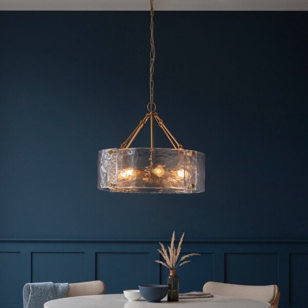 Endon 118584 Keller 6 Light Ceiling Pendant Light In Brushed Aged Brass With Textured Glass