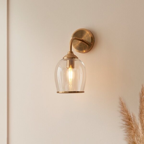Endon 120626 Ashcroft Wall Light In Brushed Aged Brass With Clear Glass