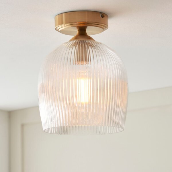 Endon 120623 Ashcroft Flush Ceiling Light In Brushed Aged Brass With Ribbed Glass