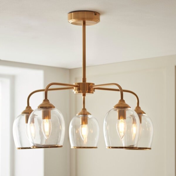 Endon 120618 Ashcroft 5 Light Ceiling Pendant Light In Brushed Aged Brass With Clear Glass