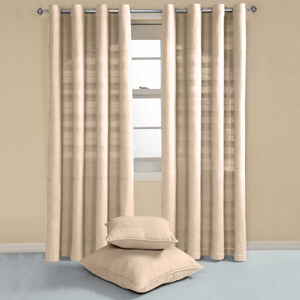 Homescapes Cotton Rajput Ribbed Natural Curtain Pair, 54 x 54" Drop