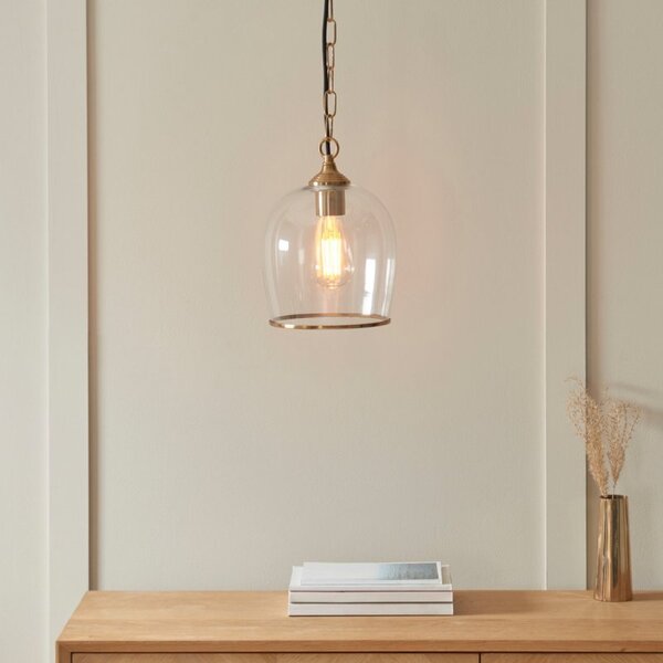 Endon 120624 Ashcroft Ceiling Pendant Light In Brushed Aged Brass With Clear Glass
