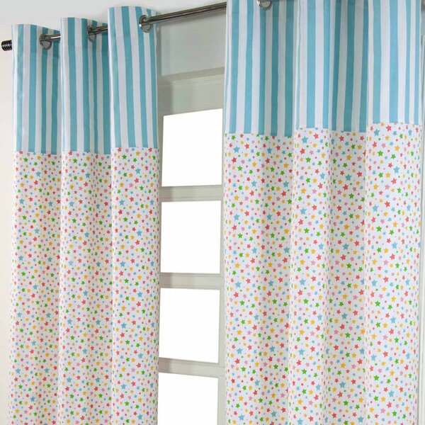 Cotton Multi Stars Ready Made Eyelet Curtain Pair, 137 x 182 cm Drop