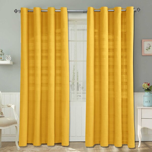 Homescapes Cotton Rajput Ribbed Yellow Curtain Pair, 54 x 54" Drop