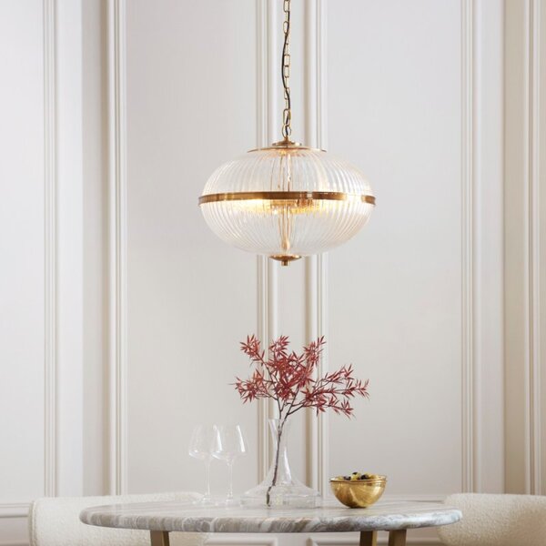 Endon 118580 Somerset 3 Light Ceiling Pendant Light In Vintage Brass With Ribbed Glass