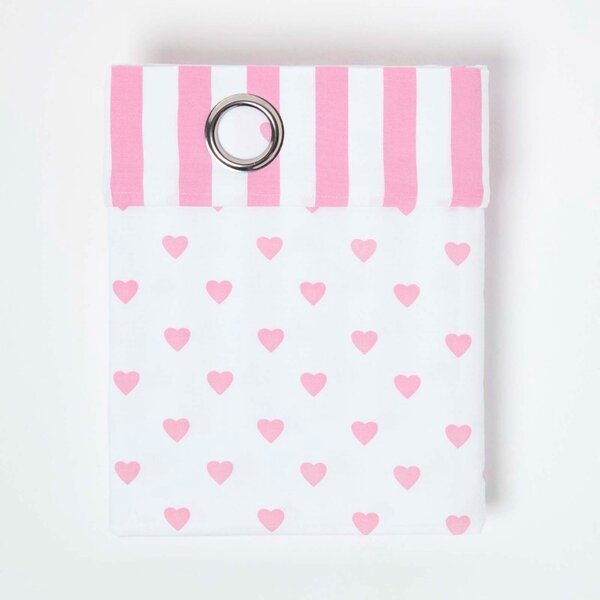 Pink Love Hearts Ready Made Eyelet Curtain Pair, 137 x 182 cm Drop