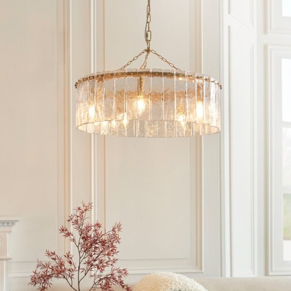 Endon 118468 Karine 5 Light Ceiling Pendant In Brushed Aged Brass With Textured Glass