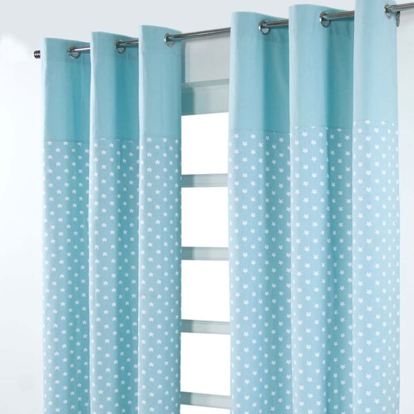 Cotton Stars Blue Ready Made Eyelet Curtain Pair, 137 x 182 cm Drop