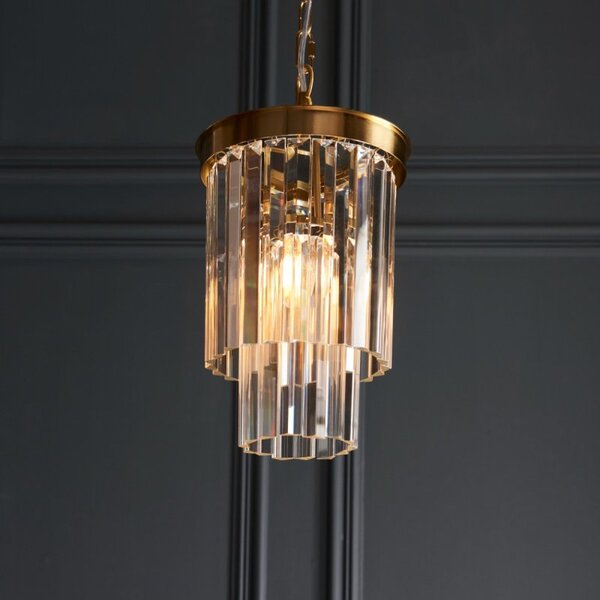 Endon 115455 Conaston Ceiling Pendant In Brushed Aged Brass With Clear Cut Glass