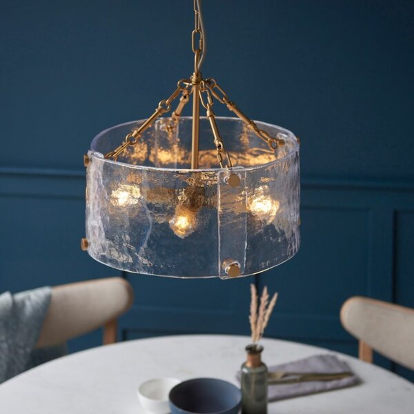 Endon 118583 Keller 4 Light Ceiling Pendant Light In Brushed Aged Brass With Textured Glass