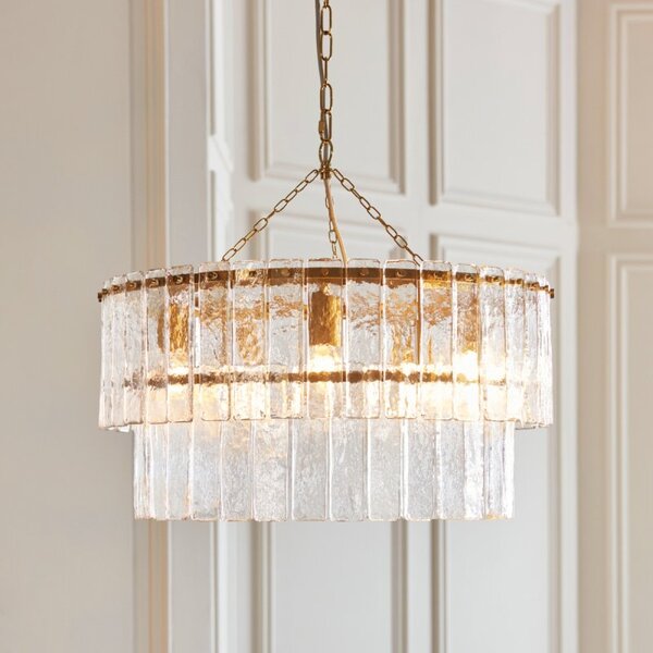 Endon 118469 Karine Tiered Ceiling Pendant In Brushed Aged Brass With Textured Glass