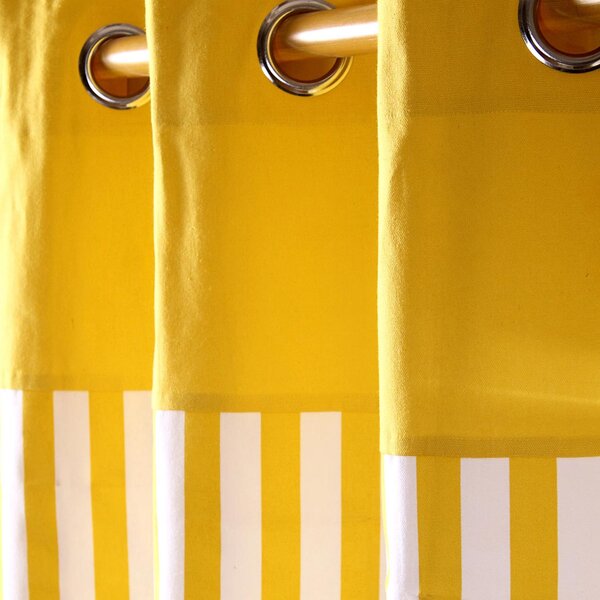 Thick Yellow Stripe Ready Made Eyelet Curtain Pair, 117 x 137 cm Drop