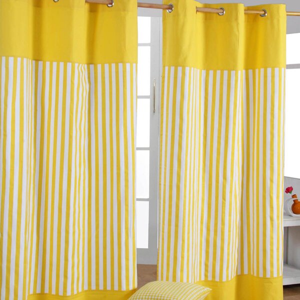 Thick Yellow Stripe Ready Made Eyelet Curtain Pair, 117 x 137 cm Drop