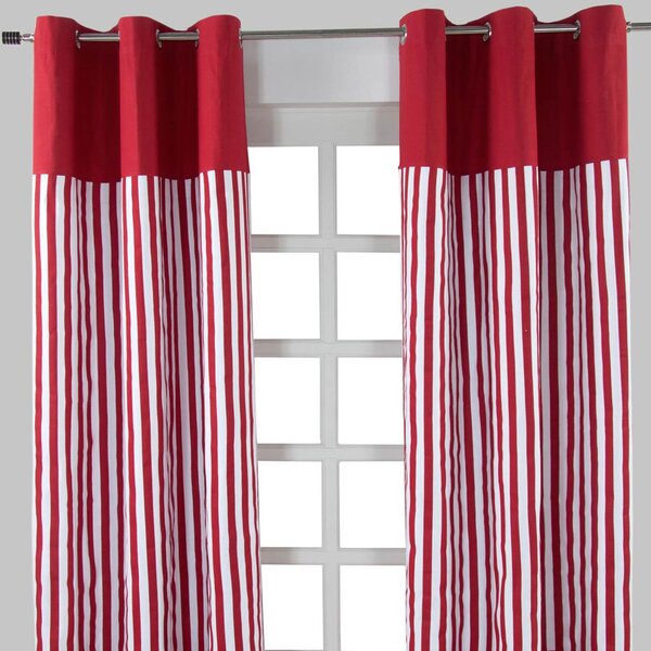 Thick Red Stripe Ready Made Eyelet Curtain Pair, 137 x 228 cm Drop