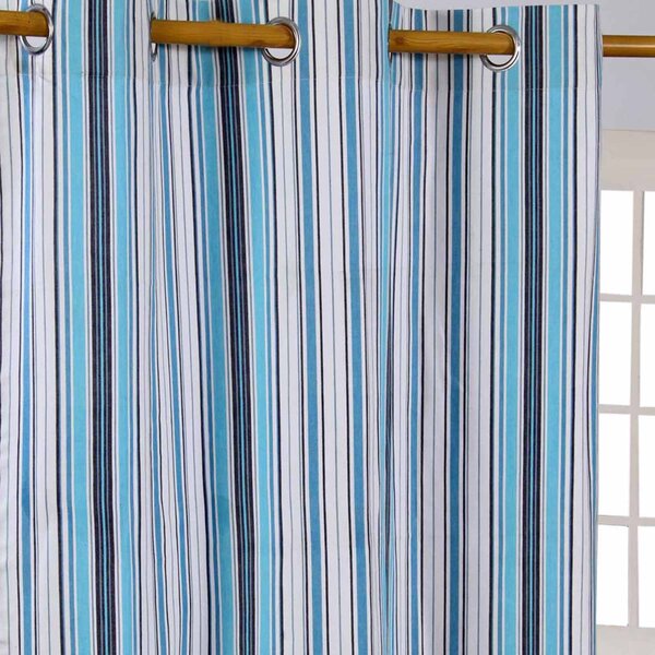 New England Stripes Ready Made Blue Curtain Pair, 117 x 137 cm Drop