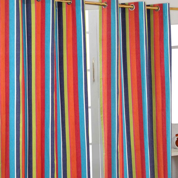 Multi Stripes Ready Made Eyelet Curtain Pair, 117 x 137 cm Drop