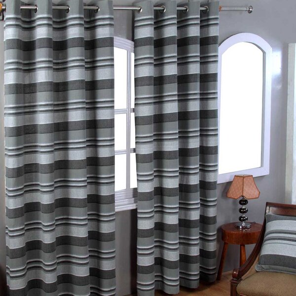 Homescapes Cotton Morocco Striped Grey Curtain Pair, 66 x 72" Drop