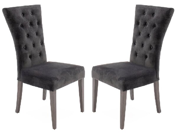 Pombo Charcoal Velvet Dining Chairs With Wooden Leg In Pair