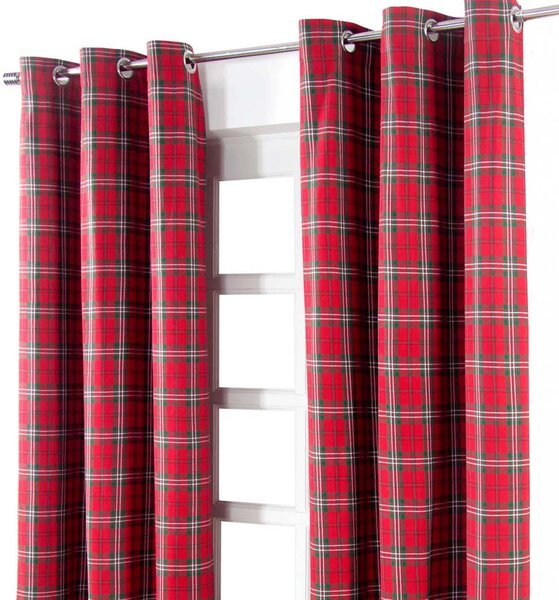 Edward Tartan Check Ready Made Eyelet Curtain Pair, 117 x 137 cm Drop