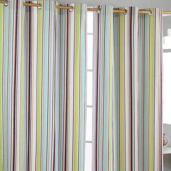 Osaka Green Stripes Ready Made Eyelet Curtain Pair, 117 x 137 cm Drop