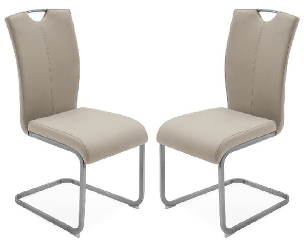 Langley Taupe Fabric Dining Chairs With Chrome Base In Pair