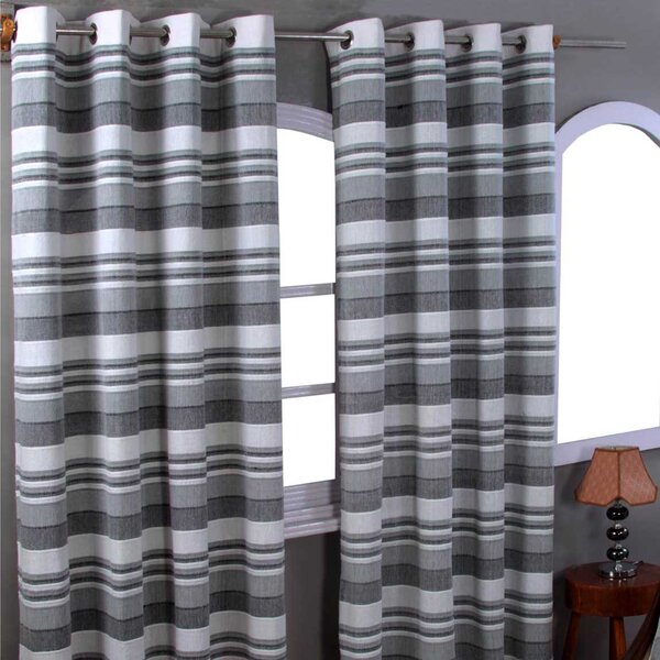 Cotton Morocco Striped Monochrome Curtain Pair, 66 x 72" Drop