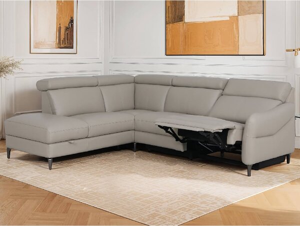 Nassau Leather LHF Corner Recliner Sofa In Stone