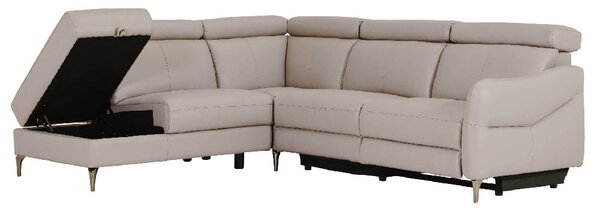 Nassau Leather RHF Corner Recliner Sofa In Stone