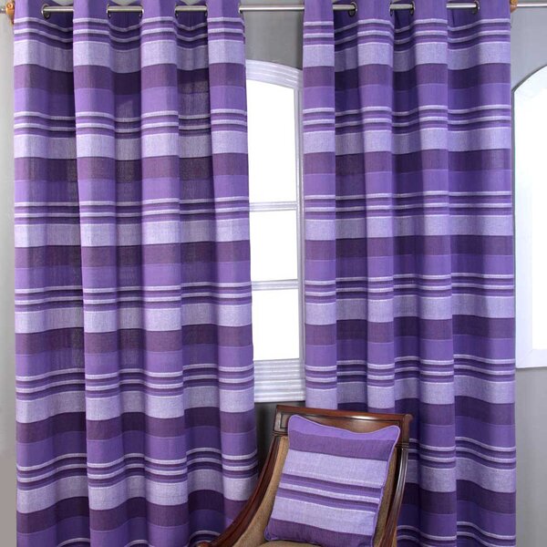 Homescapes Cotton Morocco Striped Mauve Curtain Pair, 66 x 90" Drop