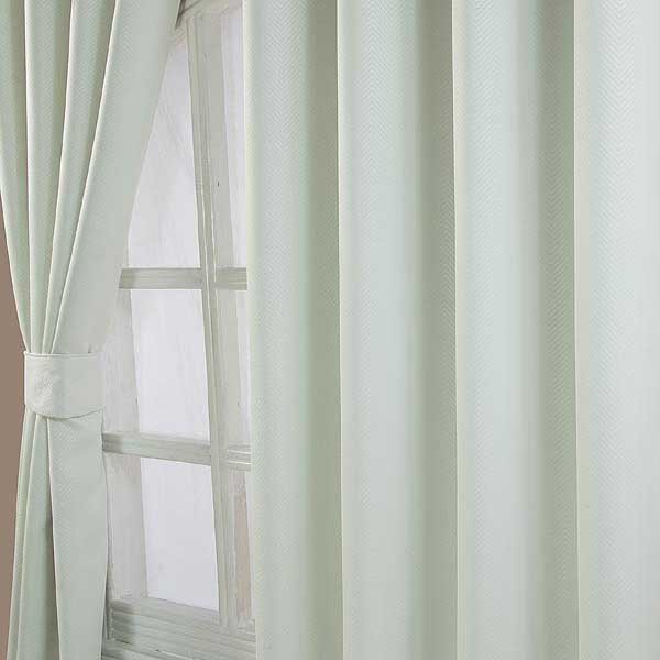 Ivory Herringbone Chevron Blackout Curtains Pair Eyelet Style, 46x54"