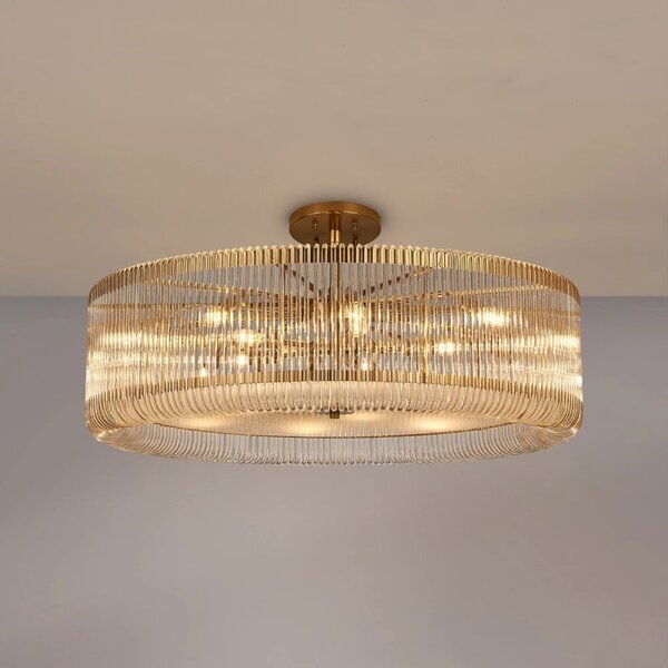 Verne 1 m Ceiling Pendant / Semi Flush Light In Brass Finish With Clear Glass