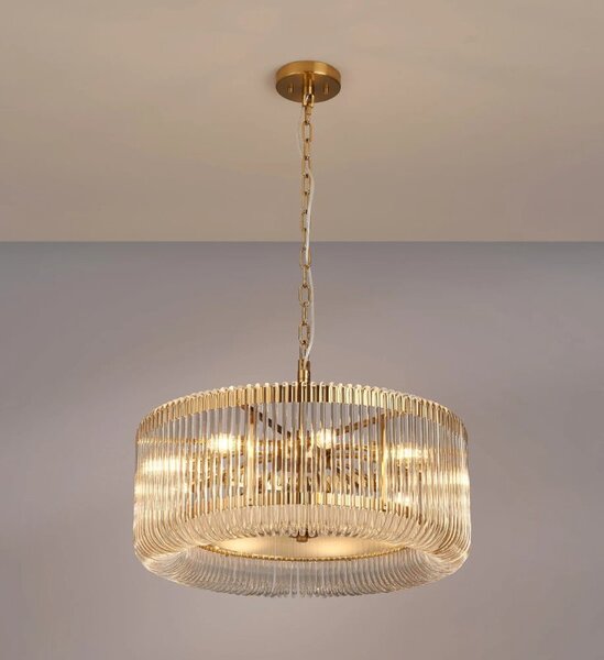 Verne 60 cm Ceiling Pendant / Semi Flush Light In Brass Finish With Clear Glass