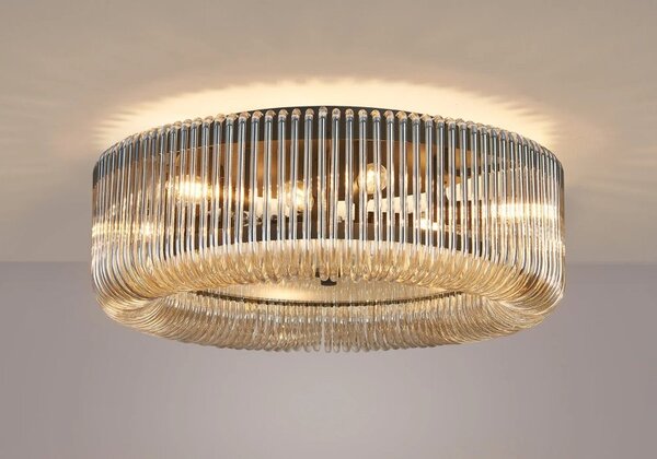 Verne 60 cm Round Flush Ceiling Light In Black Finish With Smoked Brown Glass