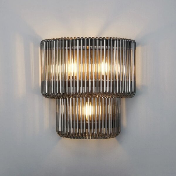 Verne 32 x 18 cm Large Wall Light In Black Finish With Smoked Glass