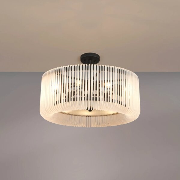 Verne 60 cm Ceiling Pendant / Semi Flush Light In Black Finish With Frosted Glass