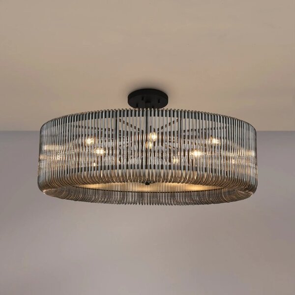 Verne 1 m Ceiling Pendant / Semi Flush Light In Black Finish With Smoked Glass