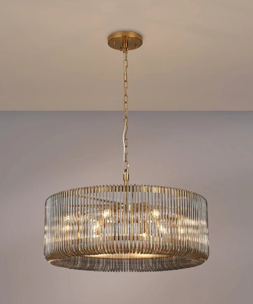 Verne 78 cm Ceiling Pendant / Semi Flush Light In Brass Finish With Smoked Glass