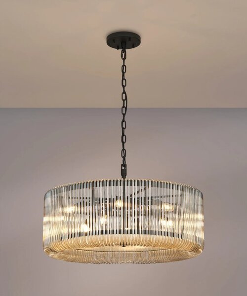 Verne 78 cm Ceiling Pendant / Semi Flush Light In Black Finish With Smoked Brown Glass