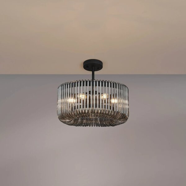 Verne 40 cm Ceiling Pendant / Semi Flush Light In Black Finish With Smoked Glass