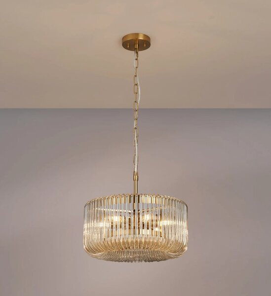 Verne 40 cm Ceiling Pendant / Semi Flush Light In Brass Finish With Smoked Brown Glass