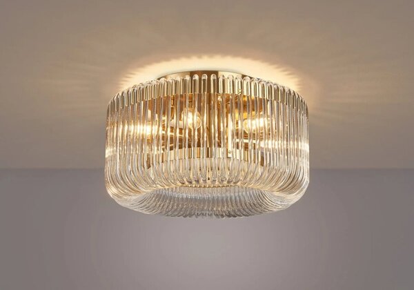 Verne 40 cm Round Flush Ceiling Light In Brass Finish With Clear Glass