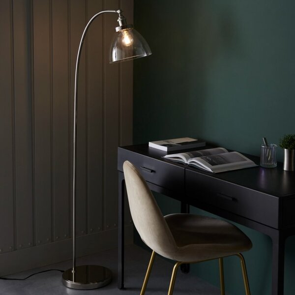 Hansen Floor Lamp In Bright Nickel Finish With Clear Glass Shade